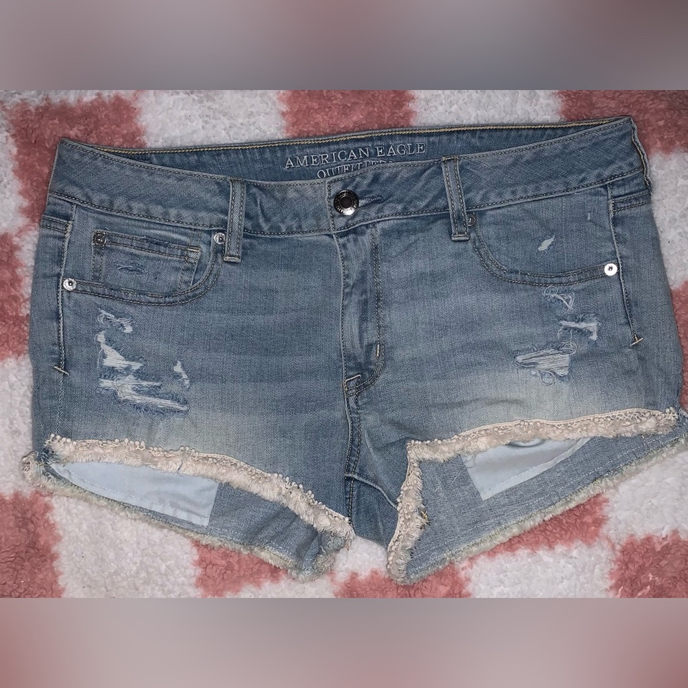 American Eagle Outfitters Light Blue Distressed Jean Shorts